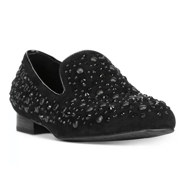 Donald PLINER "LYNNSP" CRYSTAL STUDDED LOAFER BLACK SUEDE LEATHER /SZ 6 M NEW - Picture 1 of 4